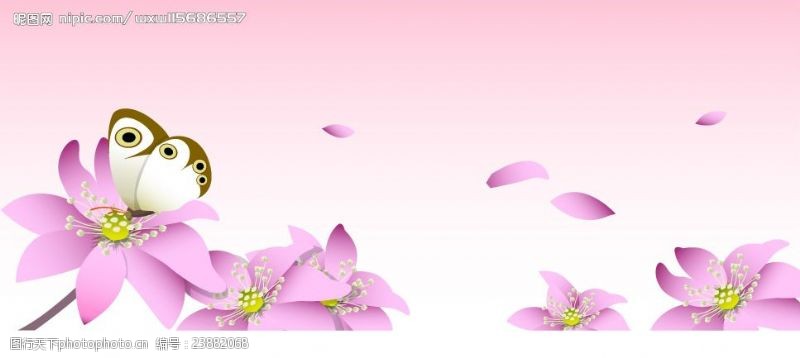 謝絕ctr粉红色的花与蝴蝶矢量素材