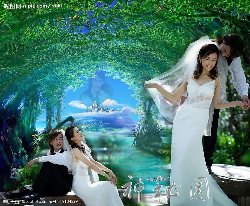 经典婚纱模板神秘园PSD婚纱背景图片