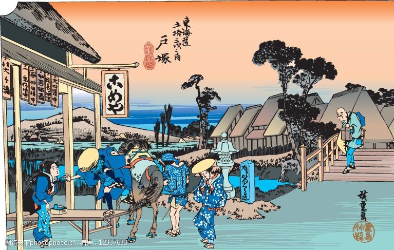 艺术与文化日本浮仕绘与彩绘风景和人物图片