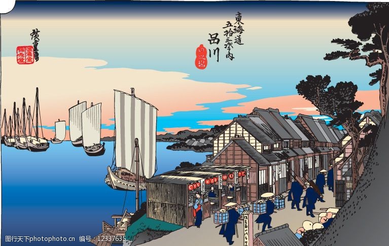 艺术与文化日本浮仕绘与彩绘风景和人物图片