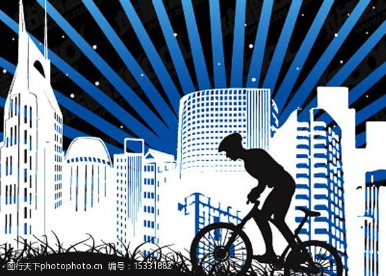 建筑剪影都市自行车运动背景图片