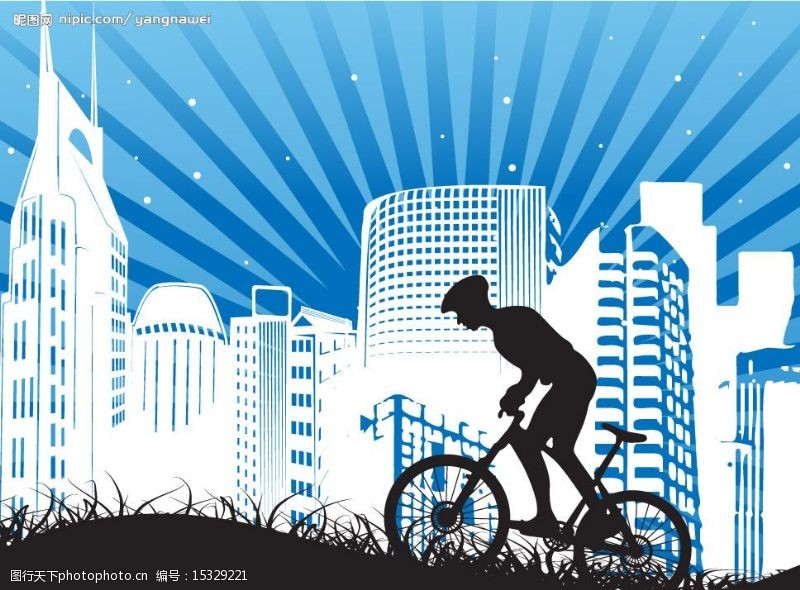 建筑剪影运都市自行车运动素材图片
