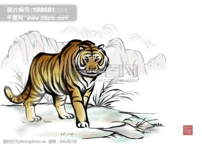 HanMaker韩国设计素材库背景水墨绘画老虎动物